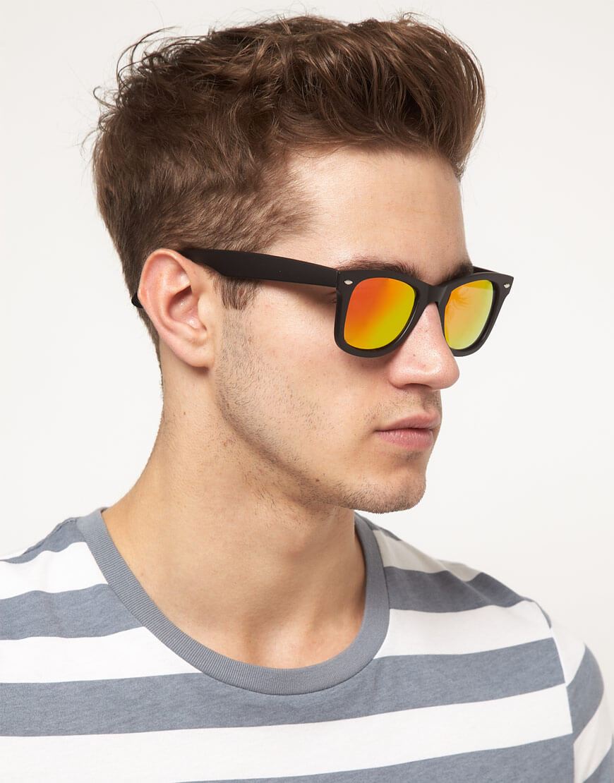 Mens Gray Mirrored Lens Wayfarer