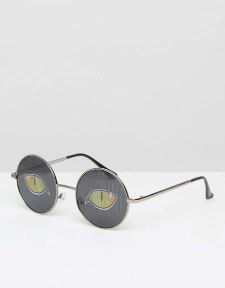 Mens Metallic Round Glasses With Eye Print