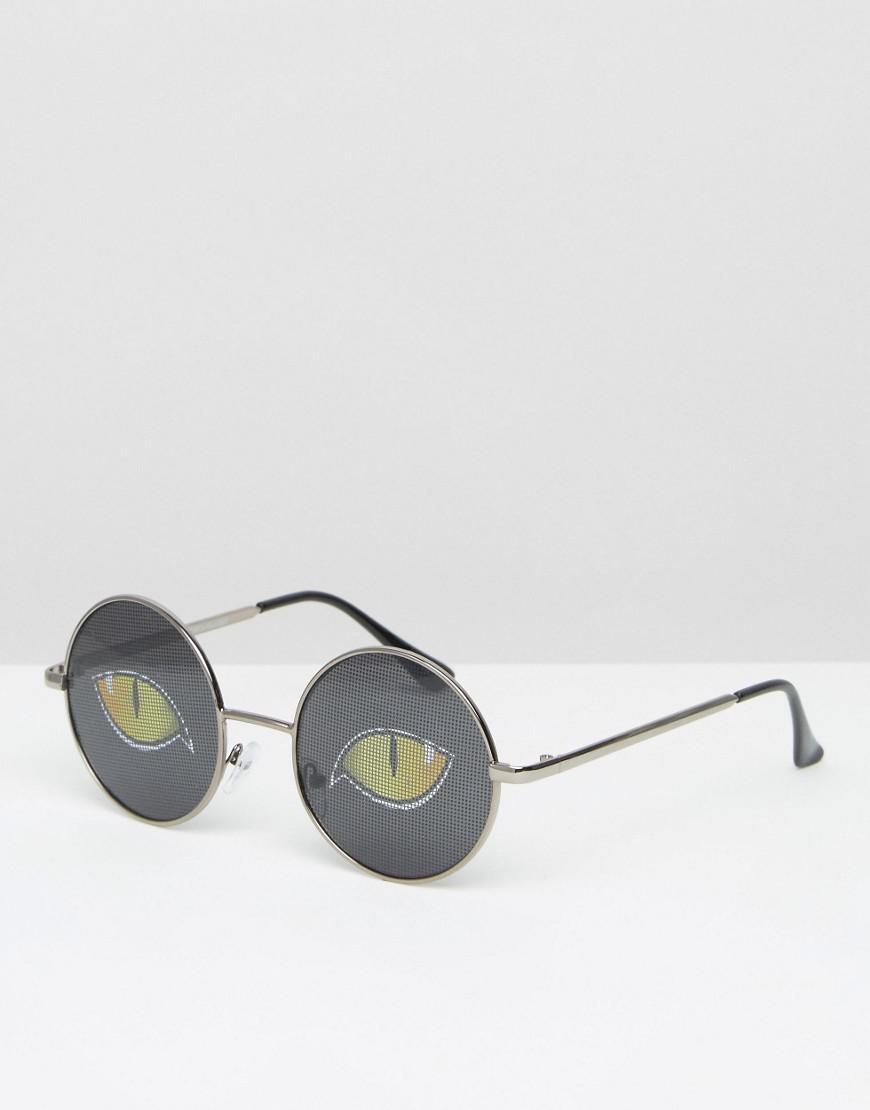 Mens Metallic Round Glasses With Eye Print