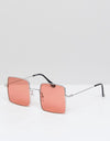 Mens Metallic Square Sunglasses In Gold With Pink Lens