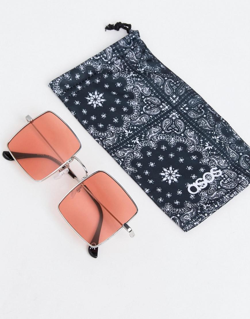 Mens Metallic Square Sunglasses In Gold With Pink Lens